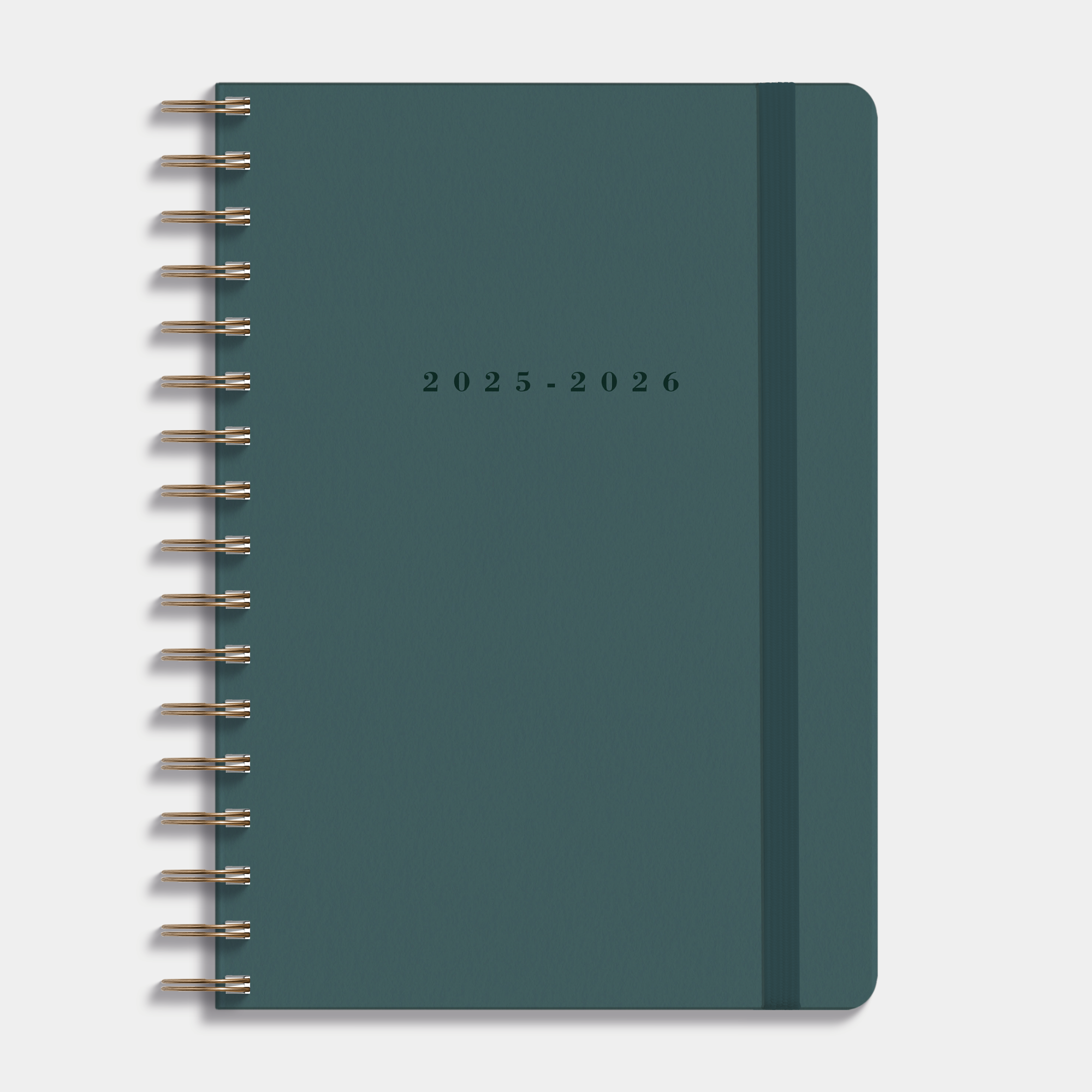 Luxe ringband schoolagenda 2025 - 2026 A5 met petrolblauwe suèdelook afwerking, harde cover en elastische sluiting – vooraanzicht.