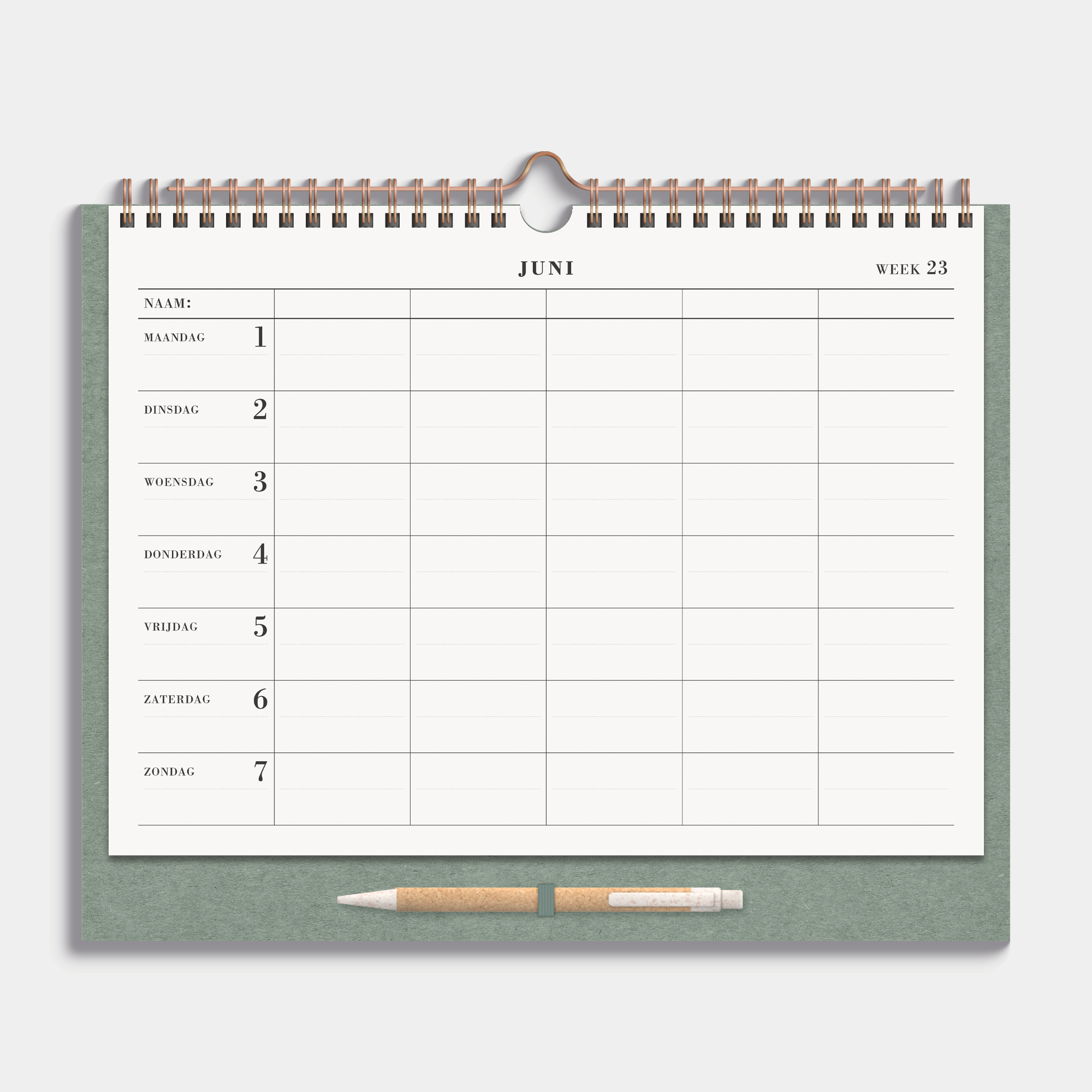 FAMILIEPLANNER 2026-2027 A4+ GROEN LUXE