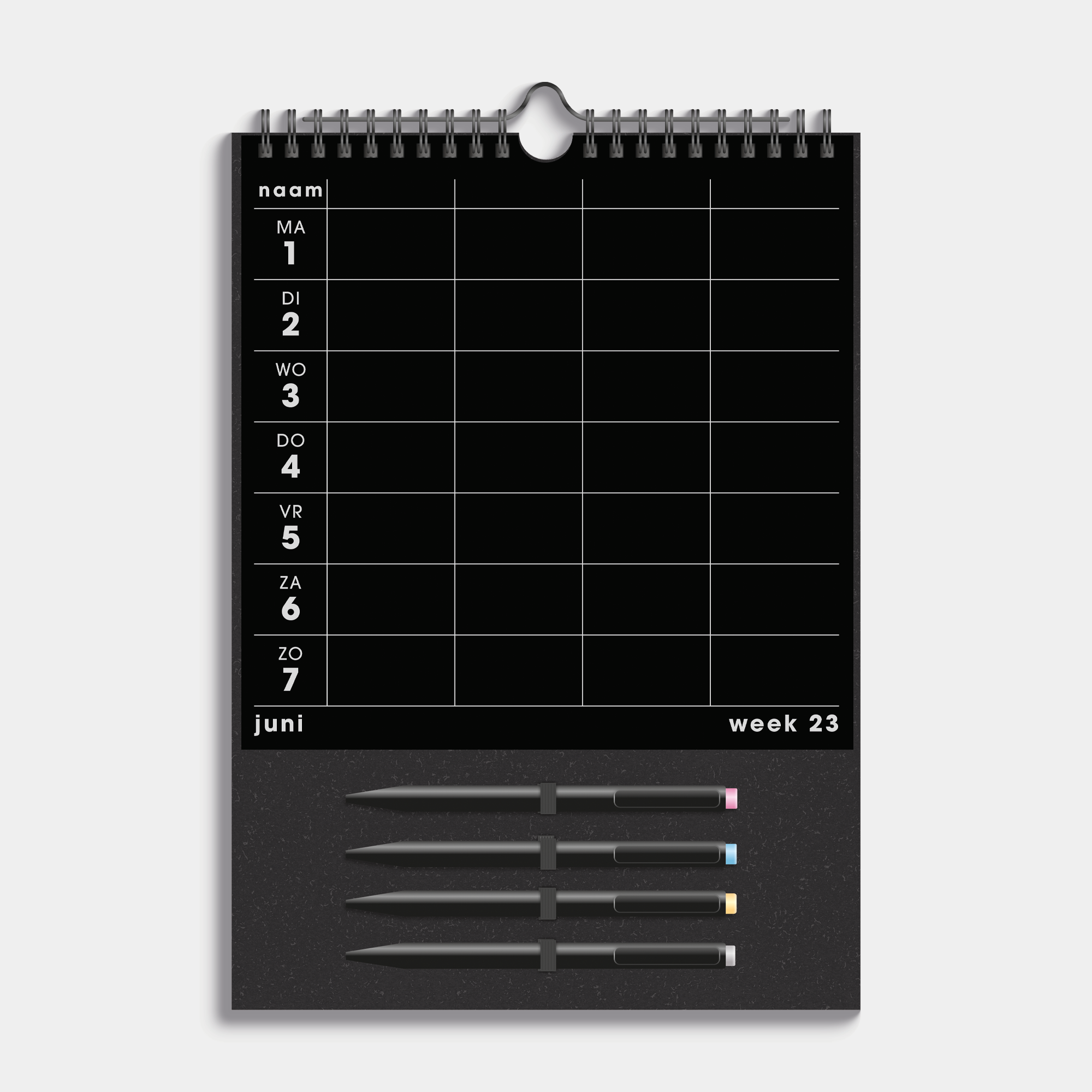 FAMILIEPLANNER MARKERS 2026-2027 A4+ ZWART