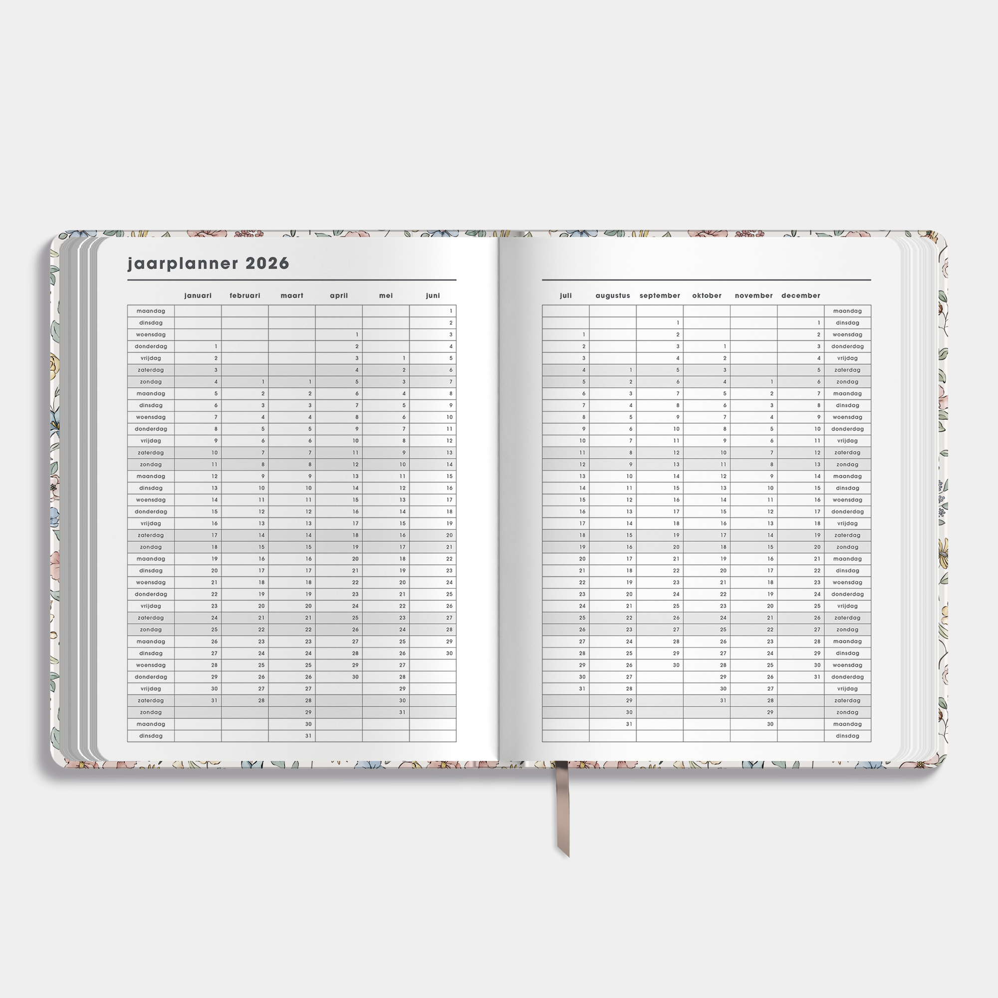 18 MAANDEN AGENDA 2026-2027 ±A4 BLOEMEN OUTLINE
