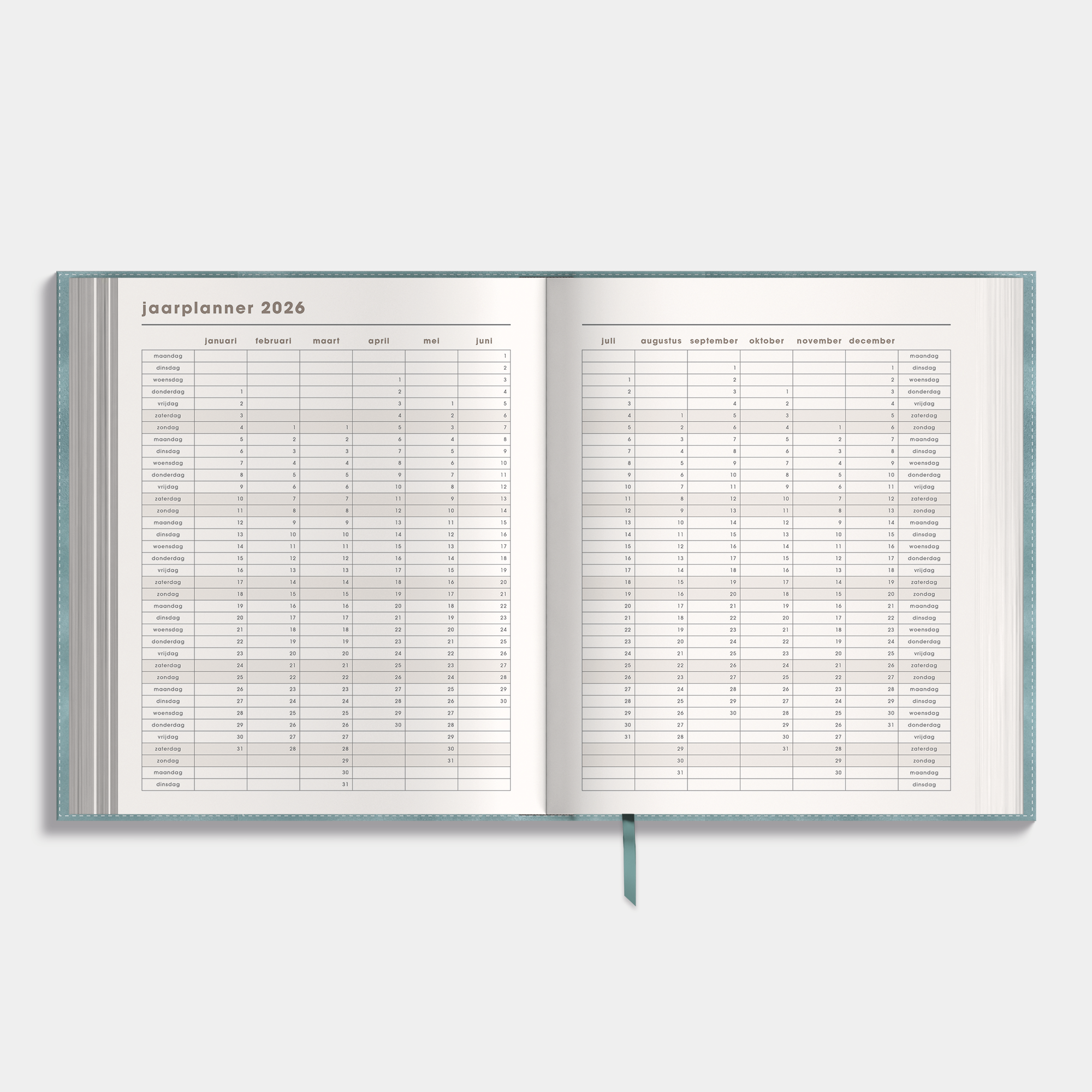 Luxe weekplanner 2026-2027 met een flexibele grijsblauwe suèdelook cover – jaarplanner.