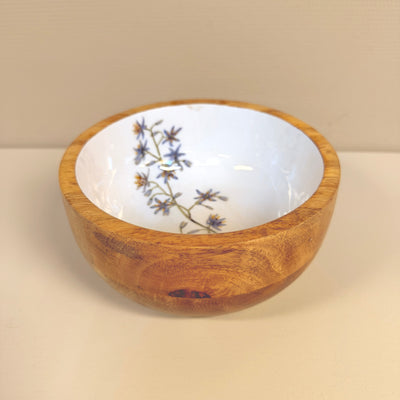 MANGO HOUTEN SCHAAL LILA KLEINE BLOEMETJES 17Ø