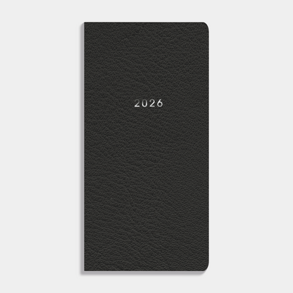 Afsprakenagenda 2026 pocket A6 met een zwarte lederlook afwerking en flexibele cover.