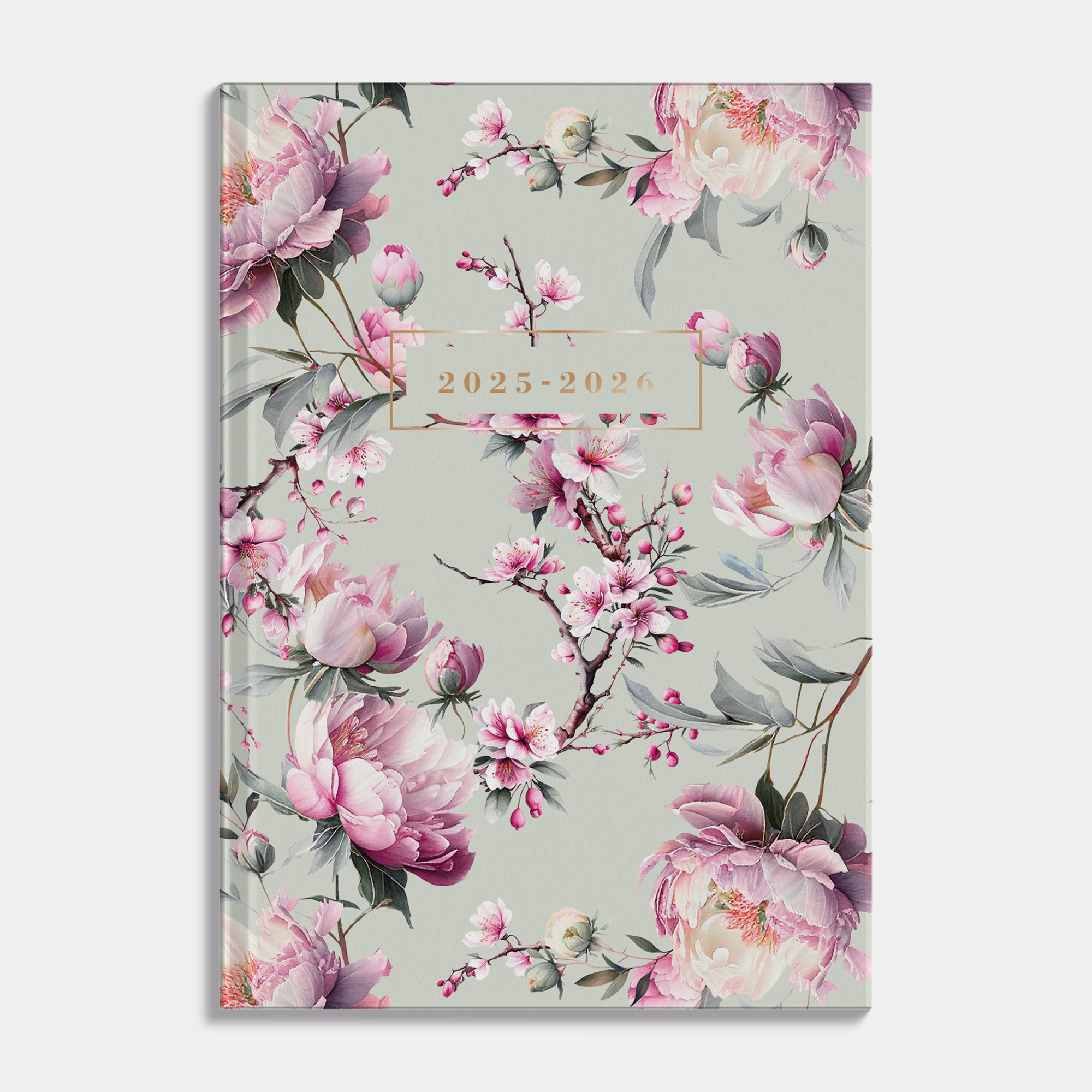 Mini agenda 2025-2026 met kersenbloesemprint en harde cover – vooraanzicht.