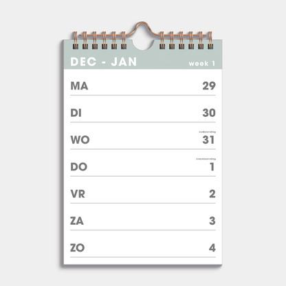 SPIRAALKALENDER 2026 A5 GRIJSGROEN