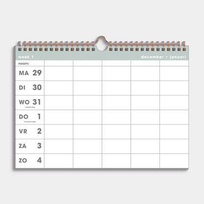 FAMILIEPLANNER 2026 A4 GRIJSGROEN