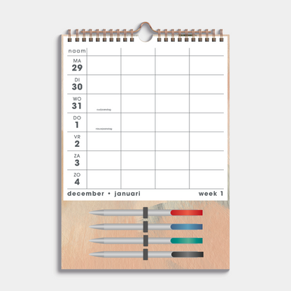 FAMILIEPLANNER MARKERS 2026 A4 ABSTRACTE VERFSTREKEN