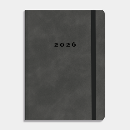 LUXE AGENDA 2026 A5 SUEDELOOK DONKERGRIJS GEWOLKT