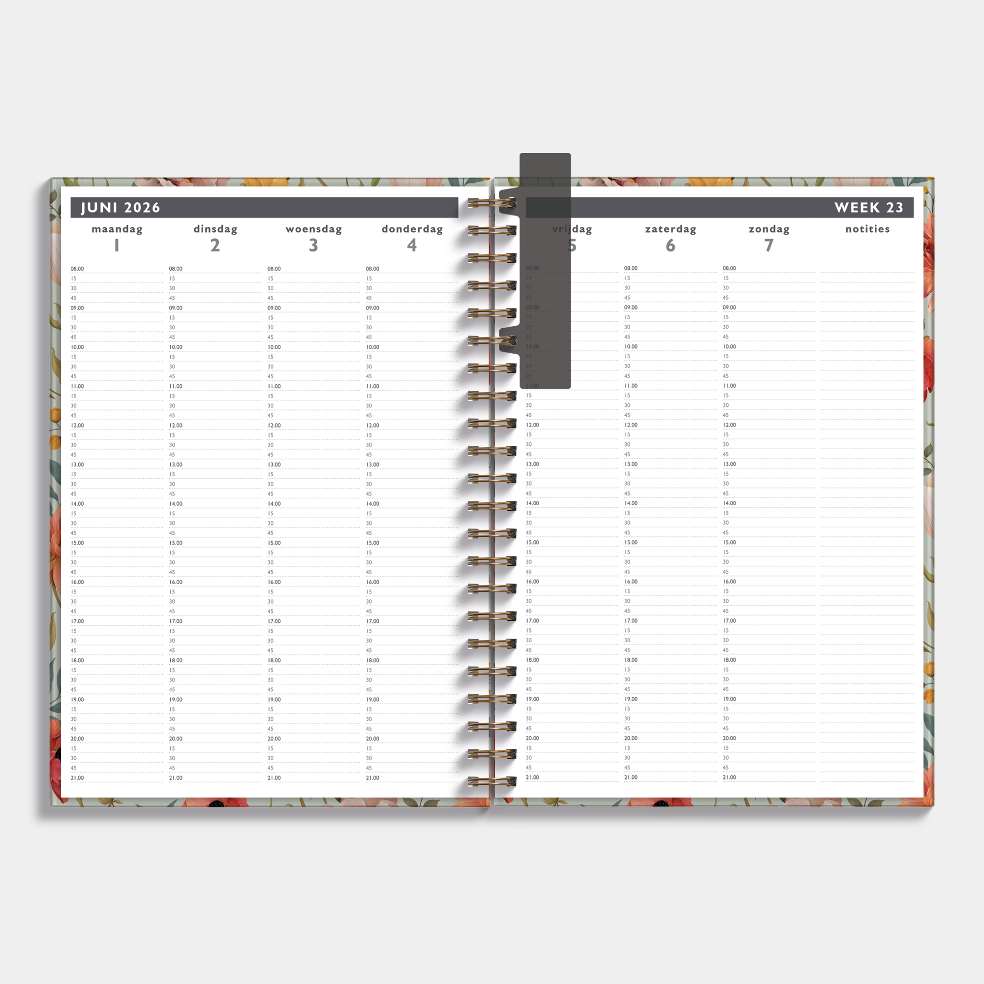 AFSPRAKENAGENDA 2026-2027 A4 VINTAGE BLOEMEN