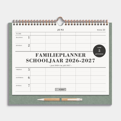 FAMILIEPLANNER 2026-2027 A4+ GROEN LUXE