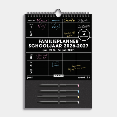 FAMILIEPLANNER MARKERS 2026-2027 A4+ ZWART