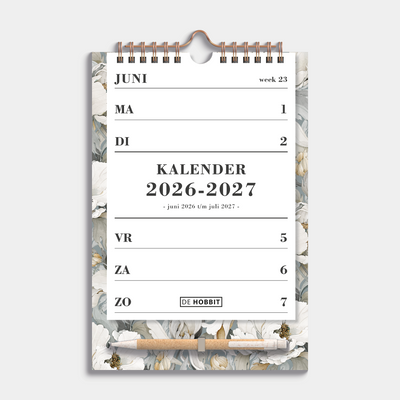 SPIRAALKALENDER SCHOOLJAAR 2026-2027 A5 WITTE ROZEN