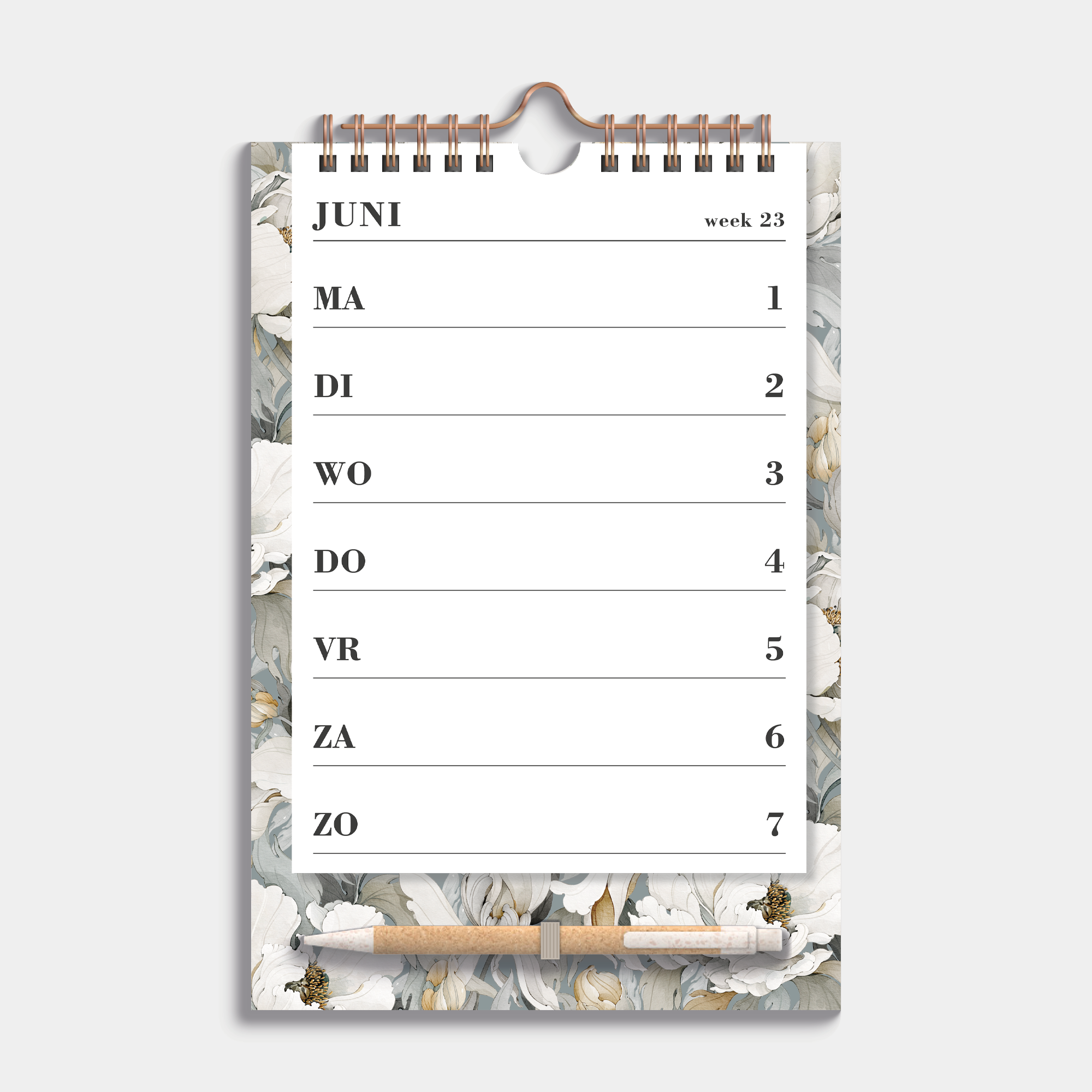 SPIRAALKALENDER SCHOOLJAAR 2026-2027 A5 WITTE ROZEN