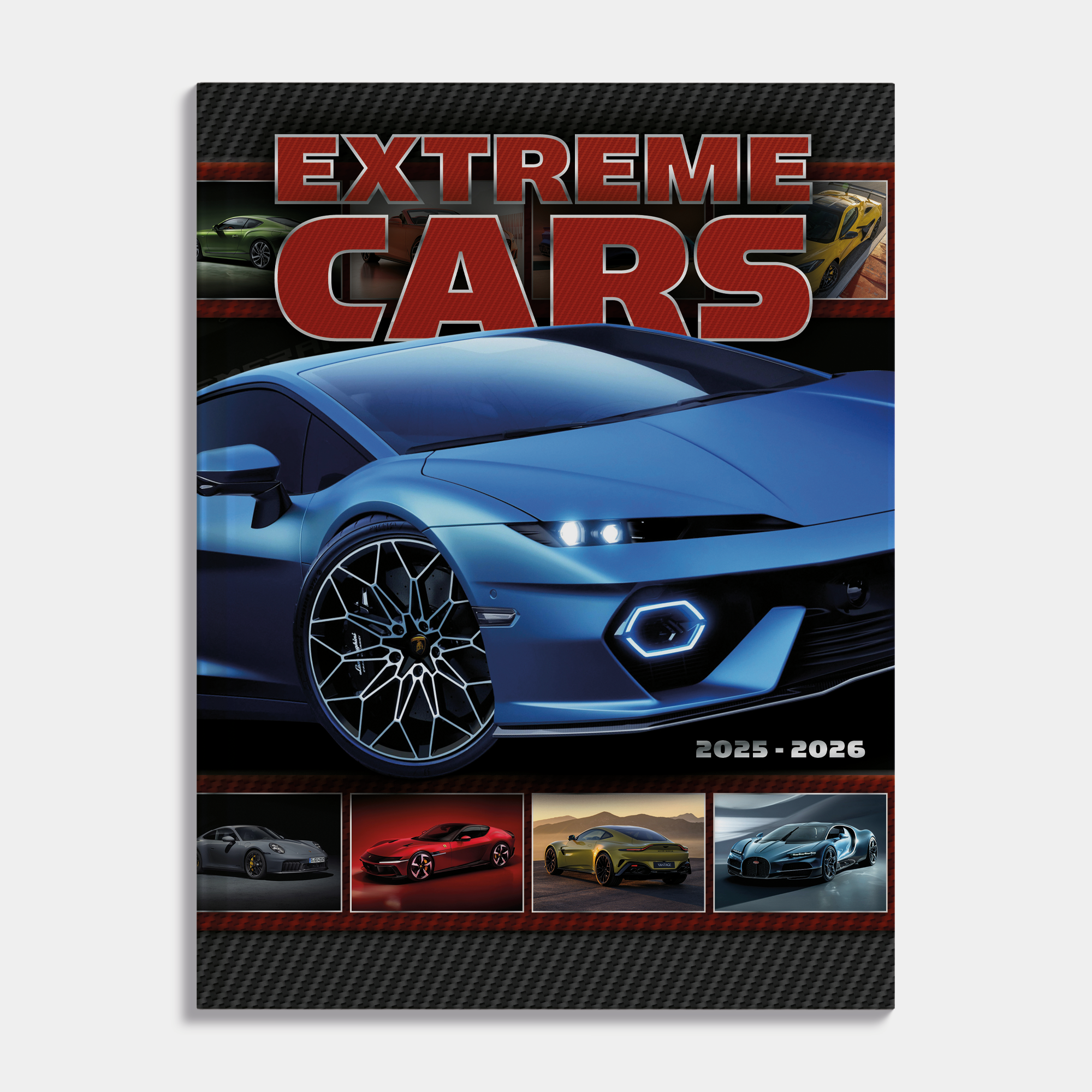 Auto schoolagenda 2025-2026 met foto's van supercars en harde cover – vooraanzicht.