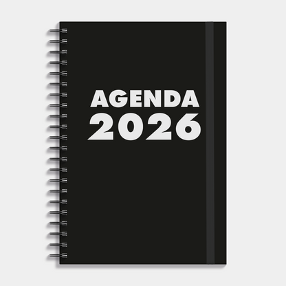 A4 ringband grootletter agenda 2026 met zwarte, harde cover – vooraanzicht.