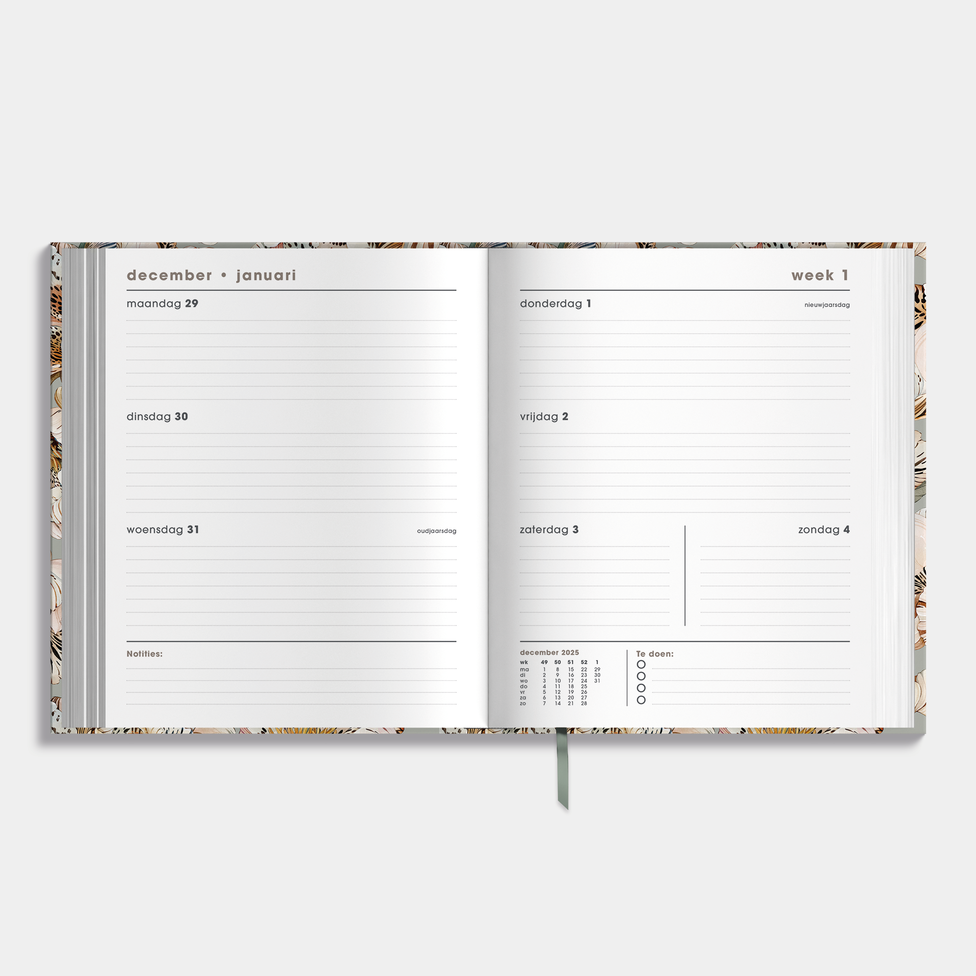 luxe weekplanner 2026 met print van tijgerlelies – binnenwerk met weekoverzicht.