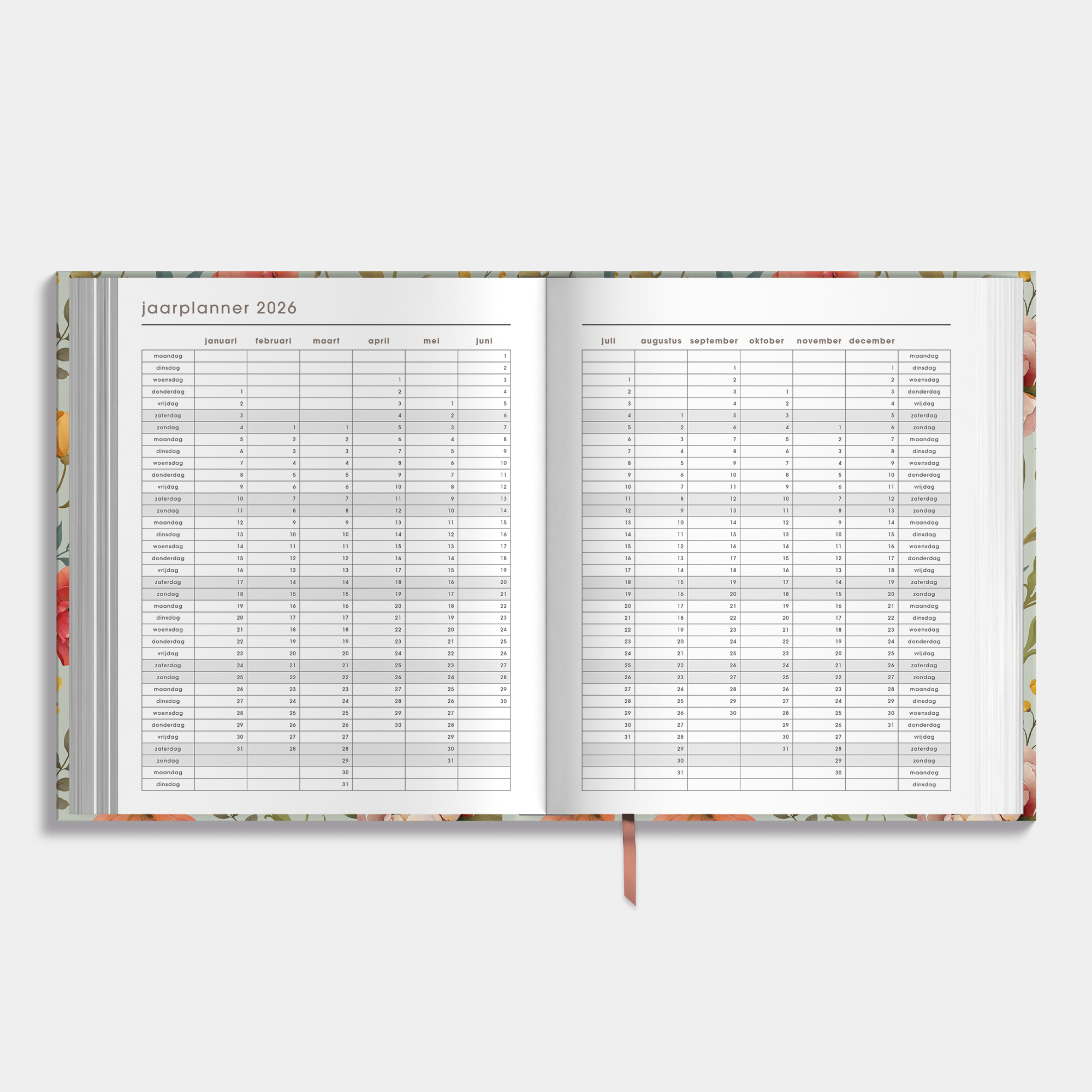 luxe weekplanner 2026 met vintage print van bloemen – jaarplanner.