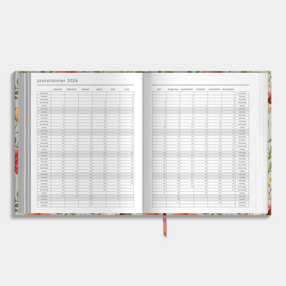 luxe weekplanner 2026 met vintage print van bloemen – jaarplanner.