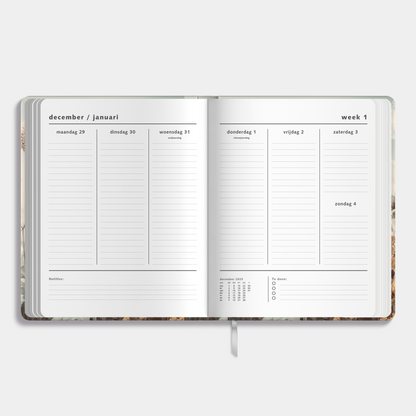 weekplanner 2026 met stijlvolle veldbloemenprint – weekoverzicht met ruimte voor notities.